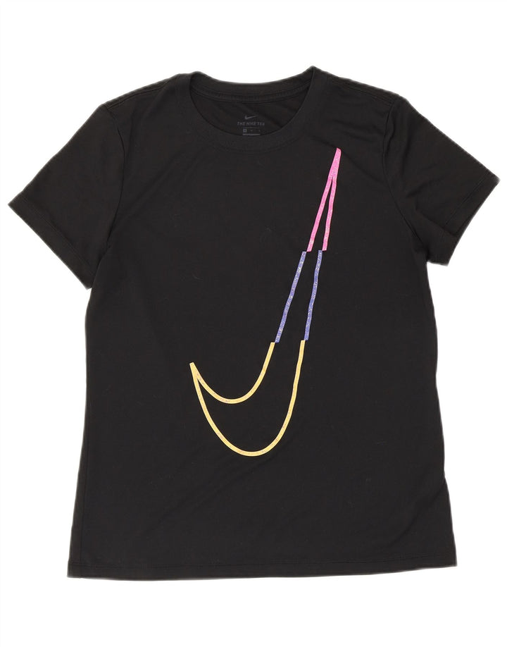 NIKE T-shirt grafica Dri Fit da donna Top UK 14 Medium Nero Poliestere