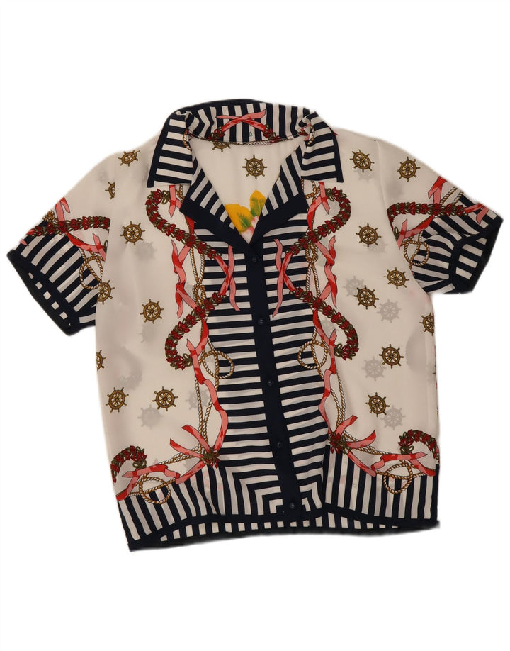 Camicetta camicia vintage oversize da donna con motivo astratto US 4 piccola bianca