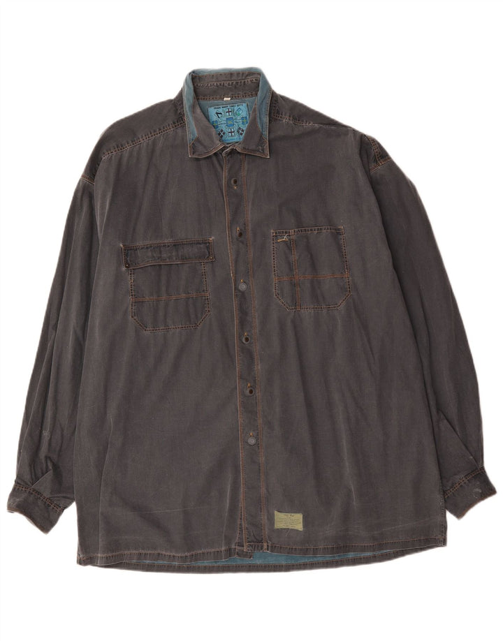 Camicia di jeans vintage da uomo XL in cotone color block grigio
