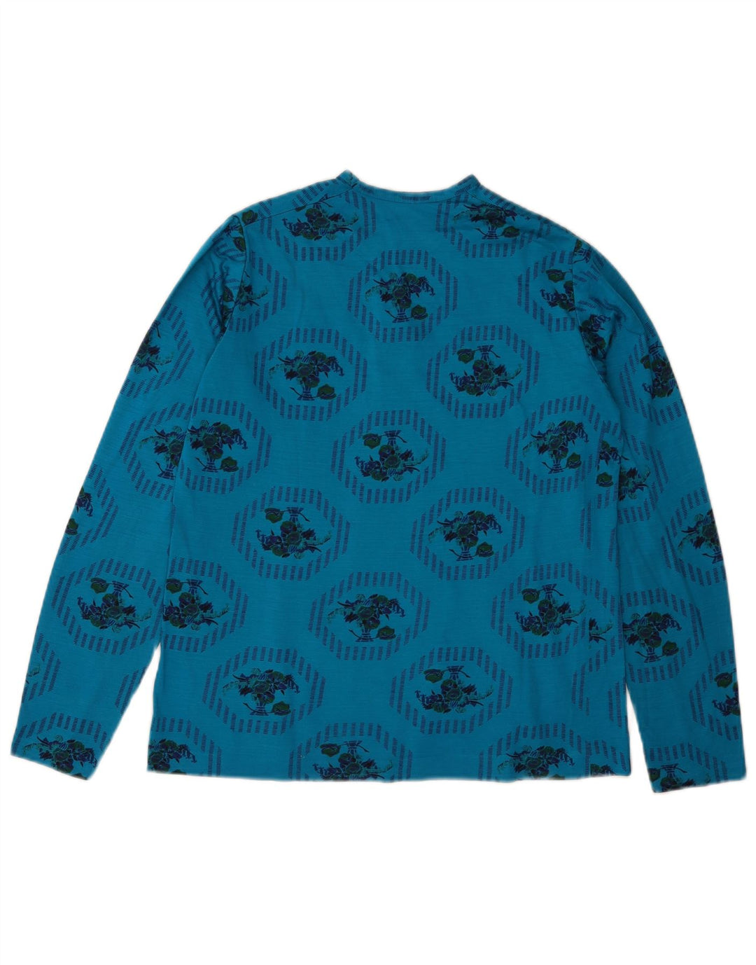 Top grafico da donna vintage a maniche lunghe UK 14 blu medio floreale