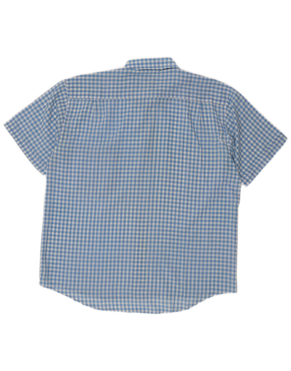 Camicia a maniche corte da uomo vintage grande in poliestere a quadretti blu