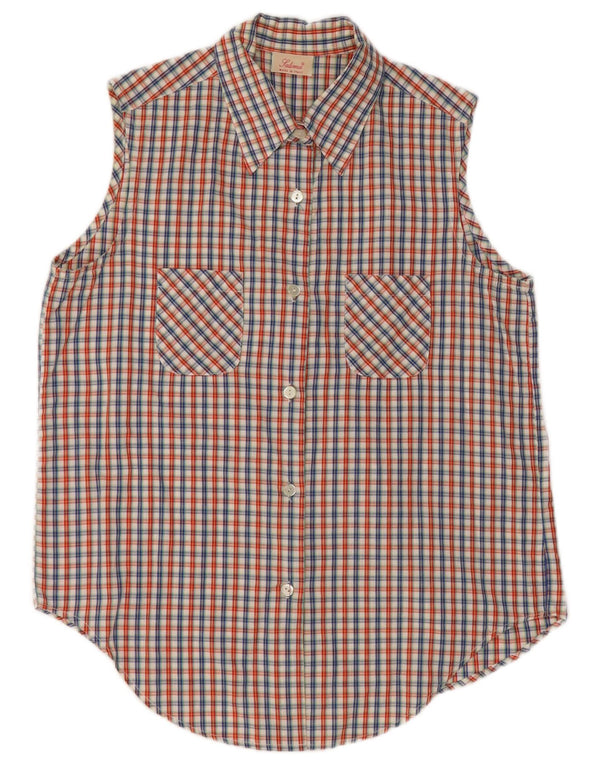 Camicia senza maniche vintage da donna UK 16 grande motivo a quadri multicolore