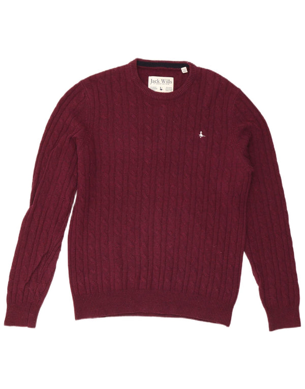 JACK WILLS Maglione girocollo da uomo XL in lana bordeaux