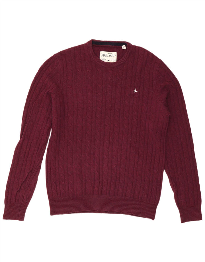 JACK WILLS Maglione girocollo da uomo XL in lana bordeaux