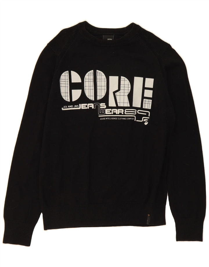 JACK & JONES Mens Graphic Crew Neck Jumper Sweater Large Black Cotton Vintage Jack & Jones and Second-Hand Jack & Jones from Messina Hembry 