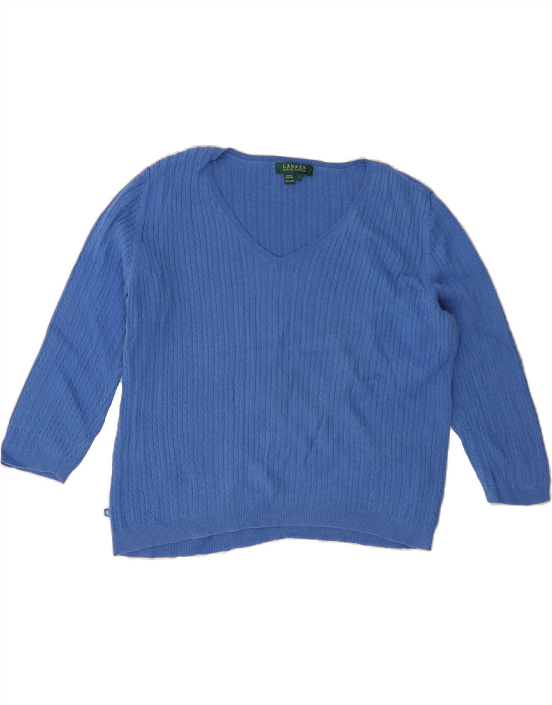 RALPH LAUREN Womens Oversized V-Neck Jumper Sweater UK 16 Large Blue Vintage Ralph Lauren and Second-Hand Ralph Lauren from Messina Hembry 