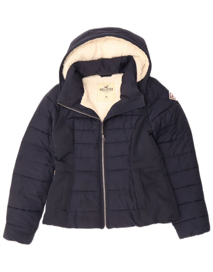 Giacca imbottita in sherpa con cappuccio Hollister da donna UK 14 medio blu navy