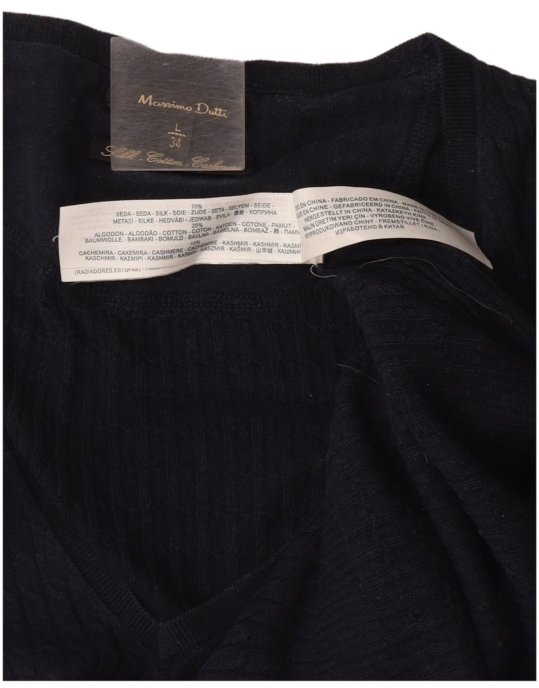 Massimo Dutti Maglione da donna con scollo a V UK 14 Large Blu Navy Seta