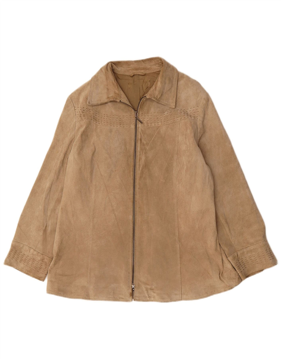 Giacca in pelle scamosciata da donna VINTAGE UK 16 Large Beige