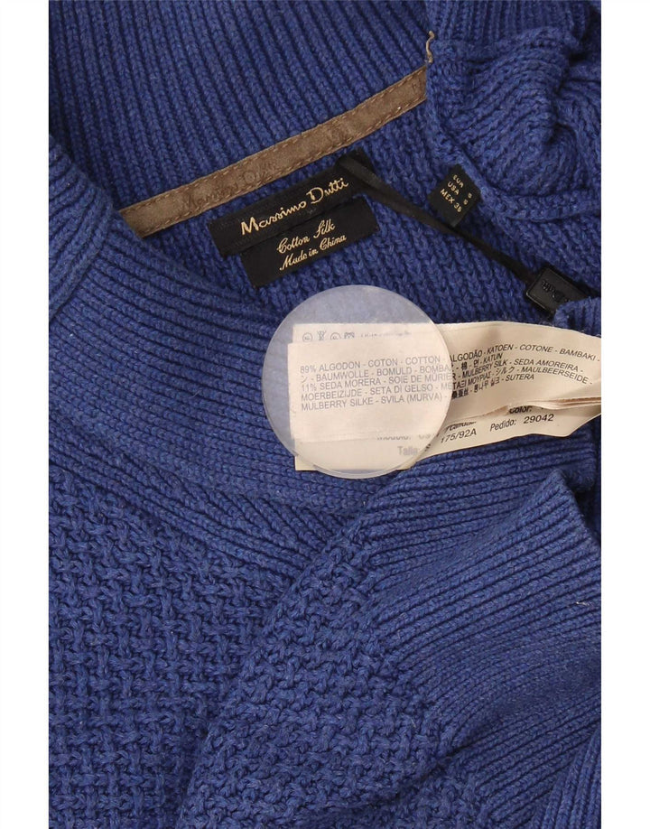 Massimo Dutti Maglione da uomo con collo a scialle piccolo in cotone blu