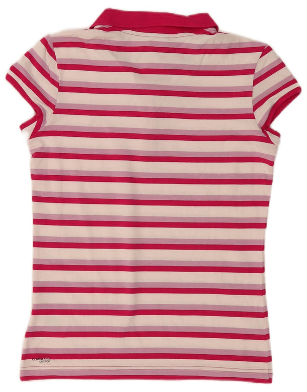Polo da donna Adidas UK 12 cotone a righe rosa medio