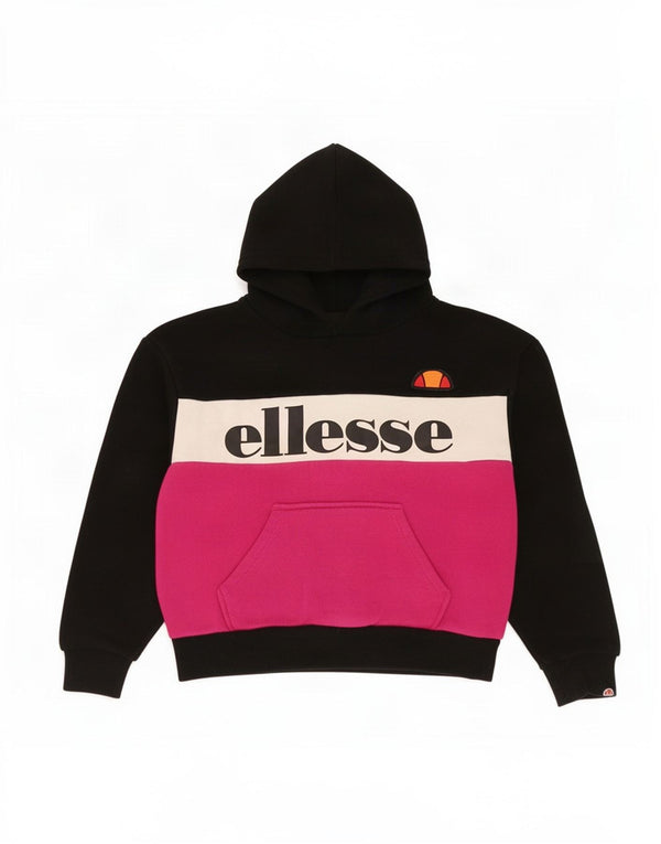 Felpa con cappuccio grafica corta per ragazze Ellesse, 8-9 anni, in cotone color block nero