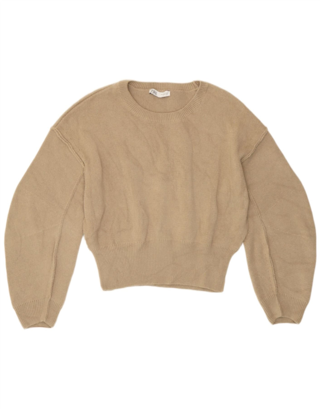 Maglione maglione girocollo vestibilità ampia da donna Zara UK 14 Poliestere beige medio