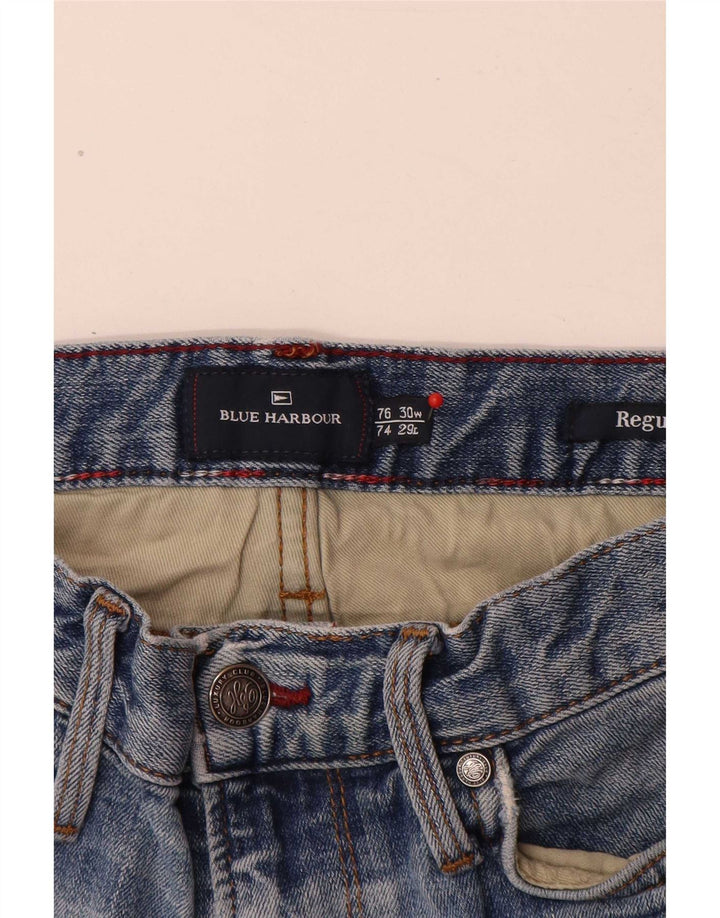Jeans dritti regolari da uomo Marks & Spencer blu Harbour W30 L29 cotone