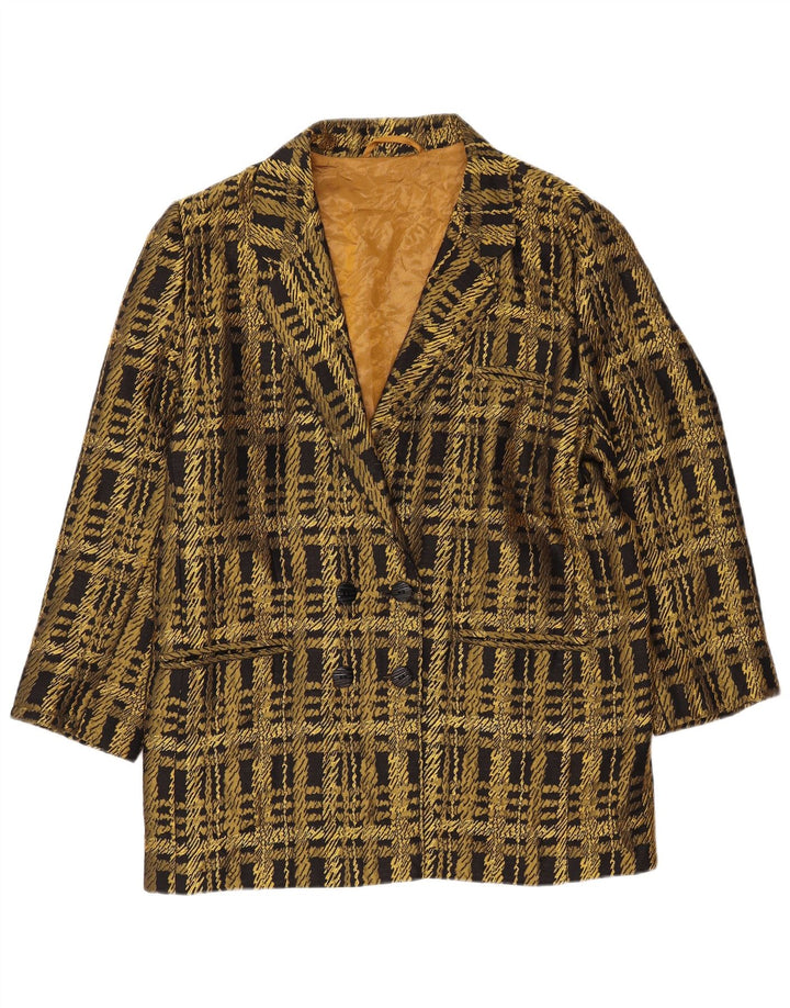 Giacca blazer doppiopetto vintage da donna UK 16 grande motivo a quadri dorati