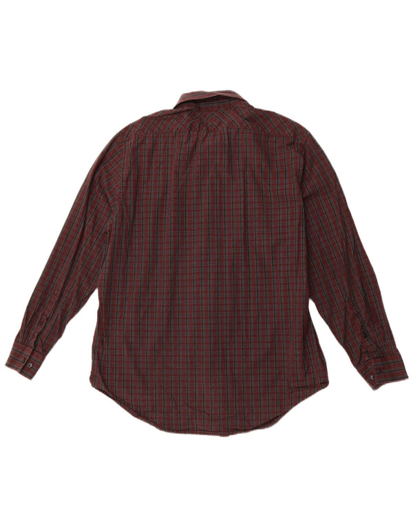 CALVIN KLEIN Camicia da uomo slim fit in flanella taglia 16 1/2 grande quadretto bordeaux