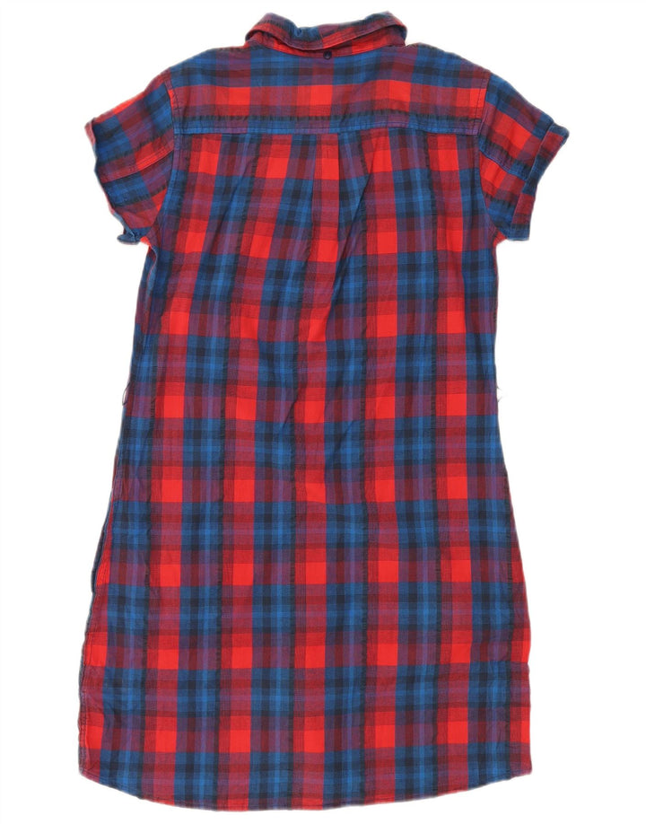 Abito camicia a maniche corte da donna Lee UK 12 Cotone a quadri rosso medio