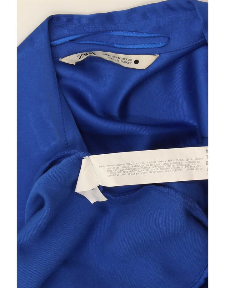 Abito a portafoglio a maniche lunghe da donna Zara UK 14 Viscosa blu medio