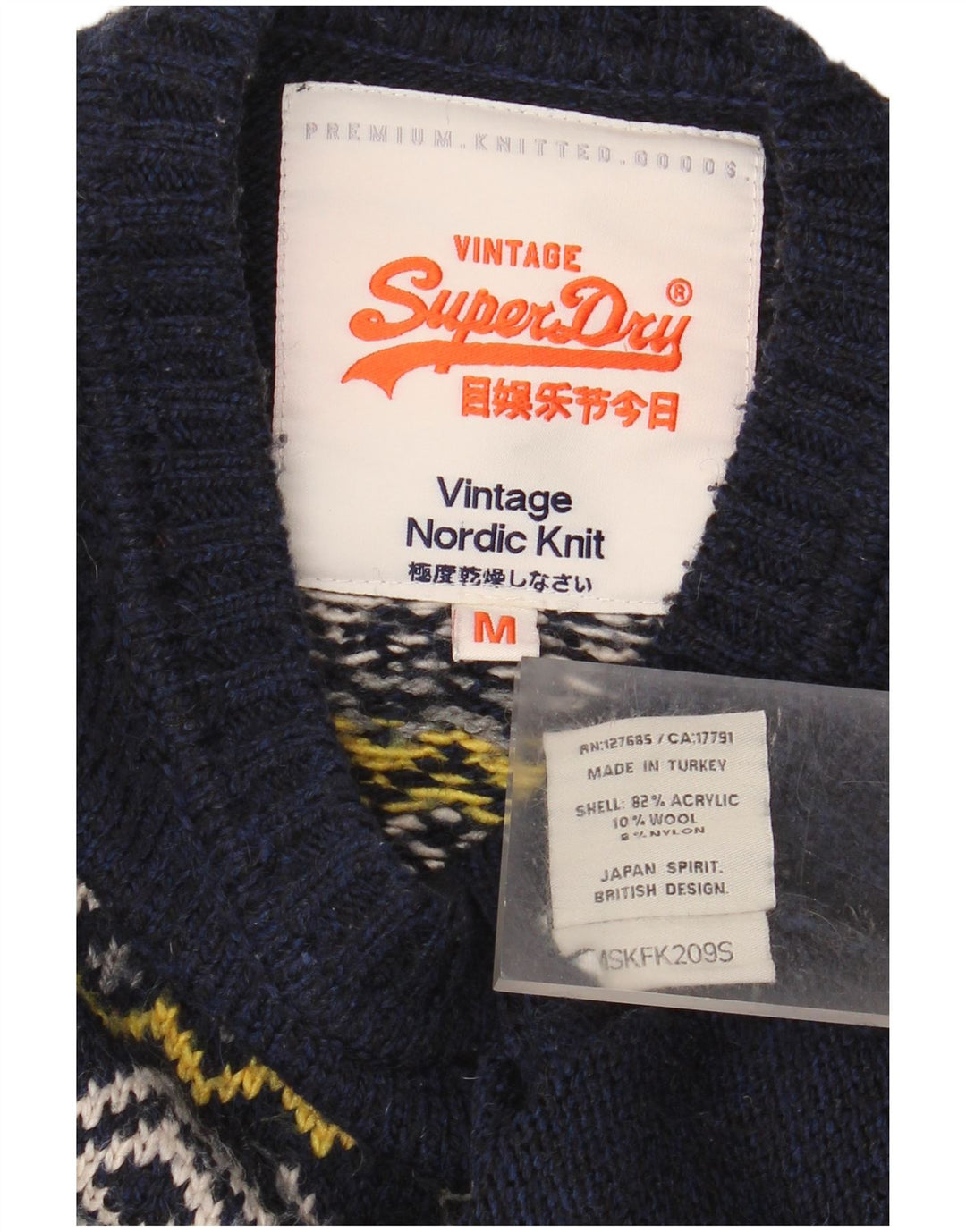 Maglione maglione girocollo da uomo Superdry Acrilico Fair Isle blu navy medio