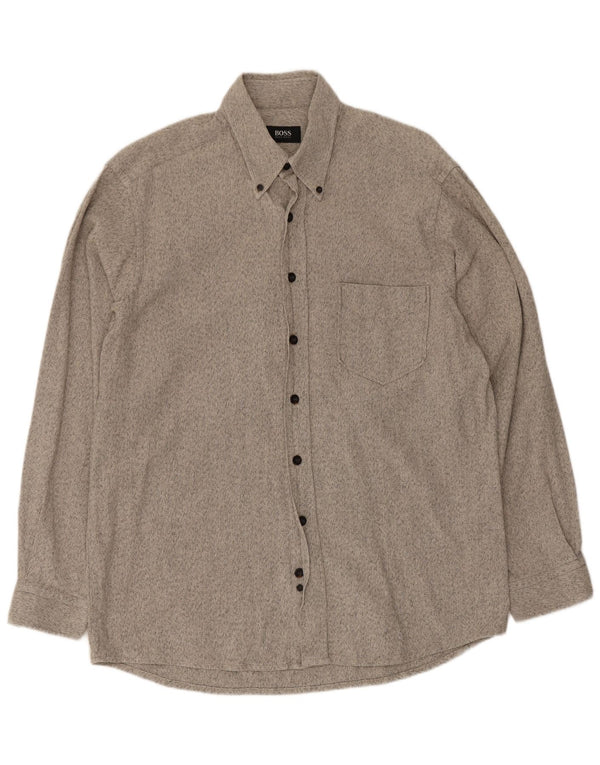 Camicia in flanella da uomo Hugo Boss, cotone chiazzato grigio grande
