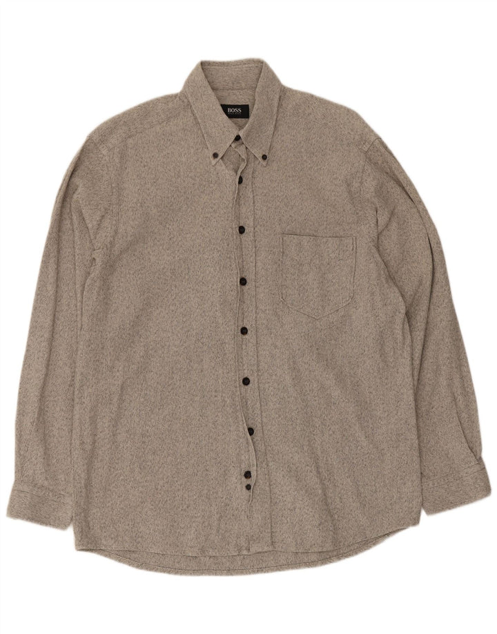 Camicia in flanella da uomo Hugo Boss, cotone chiazzato grigio grande