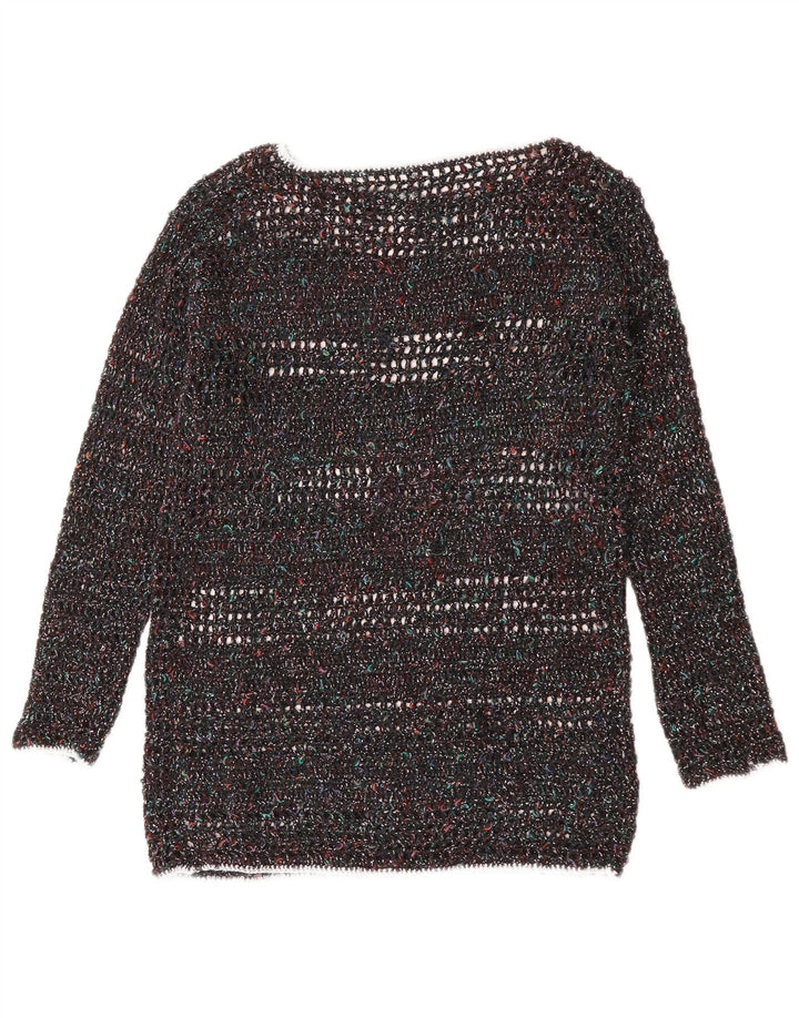 Maglione maglione con scollo a barca da donna VINTAGE UK 12 medio multicolore screziato