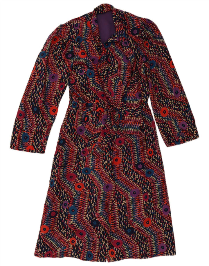 Abito vintage da donna a maniche lunghe a portafoglio UK 12 Medio multicolore geometrico
