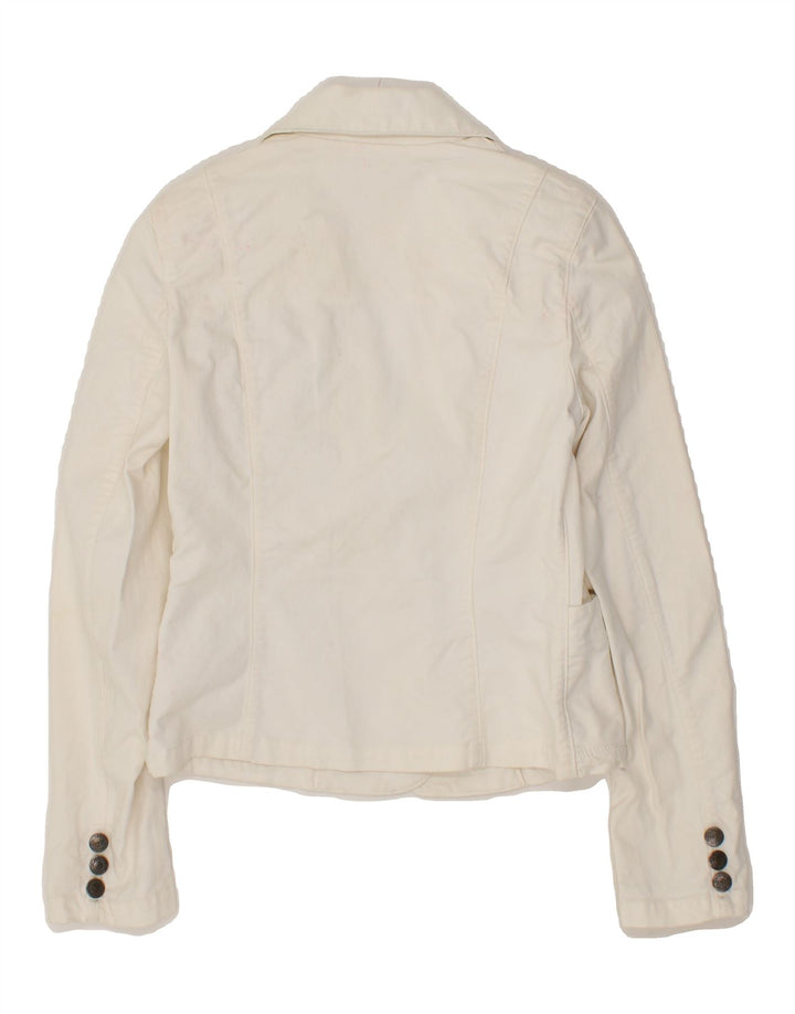 CALVIN KLEIN JEANS Womens 1 Button Denim Blazer Jacket UK 10 Small Beige Vintage Calvin Klein Jeans and Second-Hand Calvin Klein Jeans from Messina Hembry 