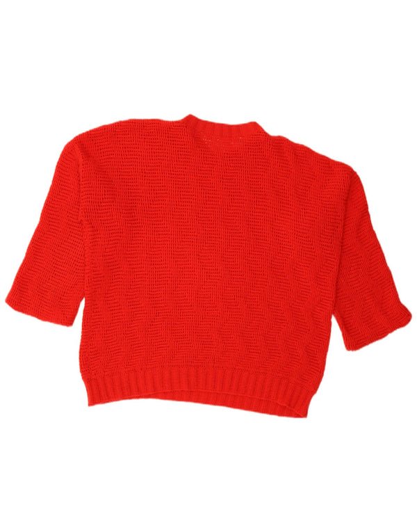 Maglione maglione girocollo con maniche a 3/4 vintage da donna UK 14 grande rosso