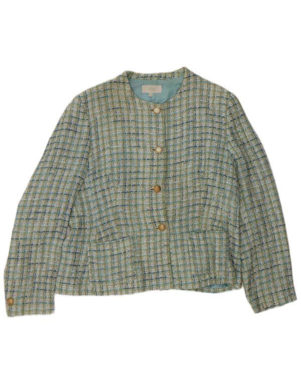 Giacca blazer a 4 bottoni Marks & Spencer da donna UK 18 XL viscosa a quadri verdi