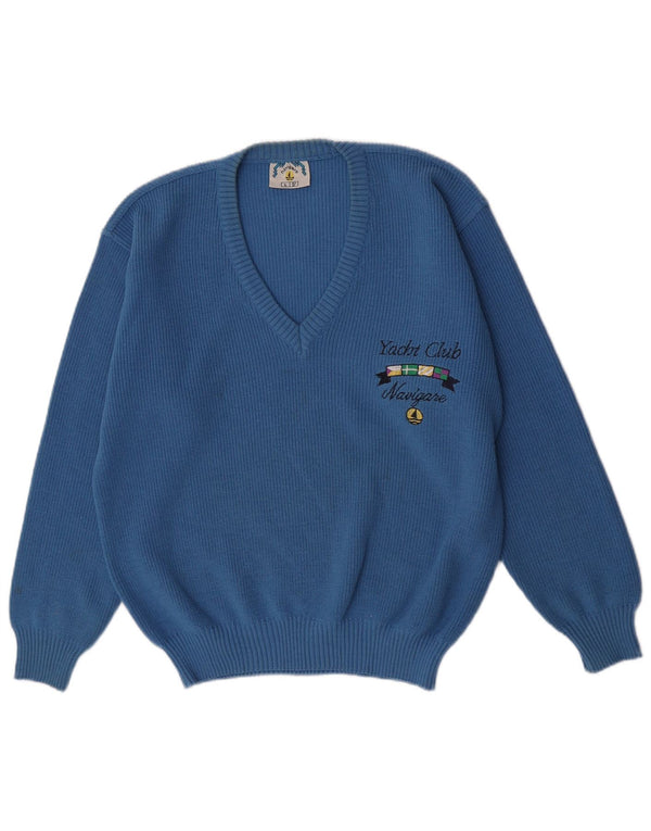 Navigare Maglione da uomo con scollo a V grafico yachting grande lana blu