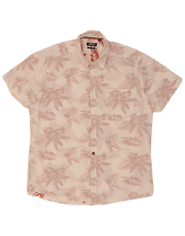 Camicia da uomo a maniche corte, vestibilità regolare, Pioneer, in cotone floreale bianco grande