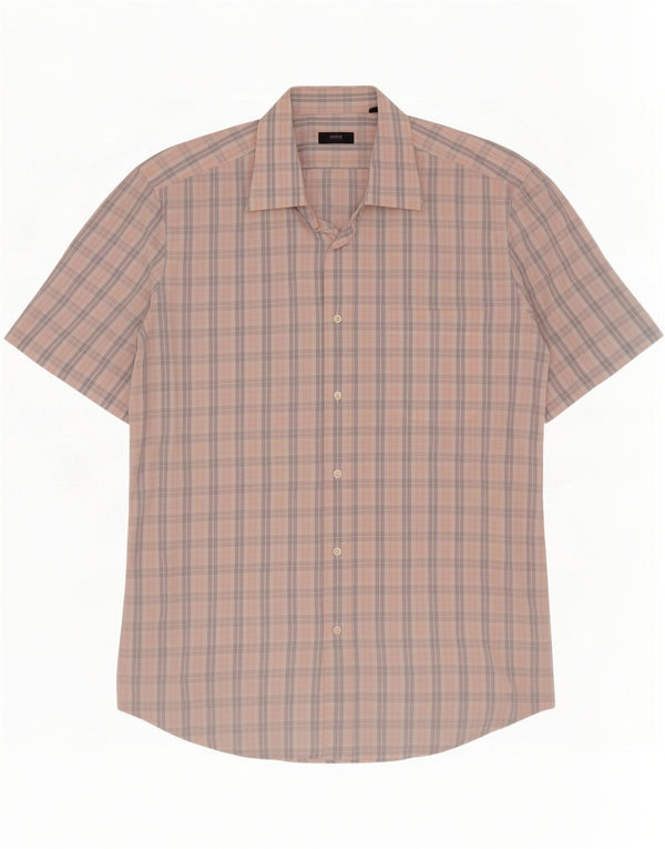 Camicia a maniche corte da uomo Hugo Boss taglia 16 1/2 42 grande quadretto multicolore