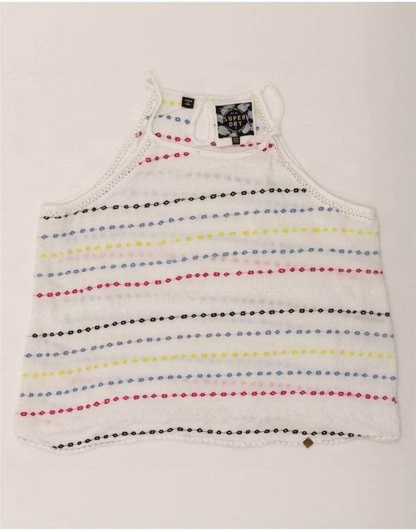 Top corto da donna Superdry UK 10 piccolo in viscosa a righe bianche