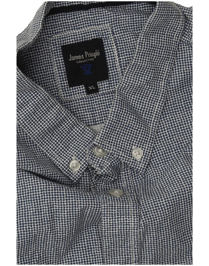 Camicia a maniche corte da uomo James Pringle XL in cotone maculato blu