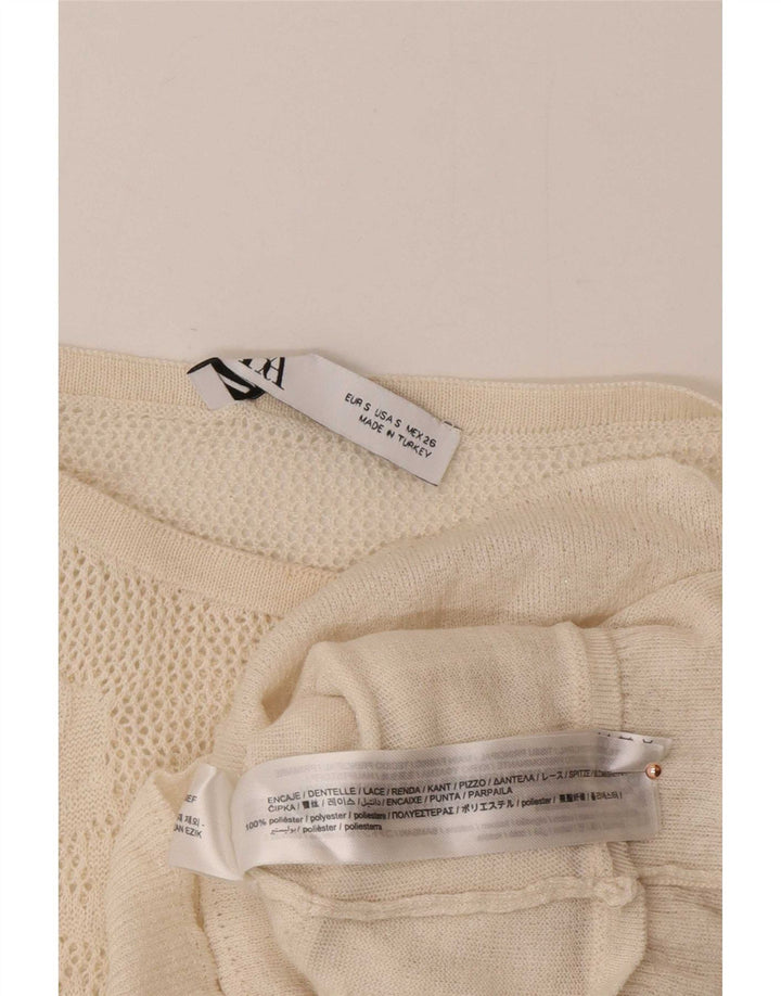 Top corto senza maniche da donna Zara in camicetta UK 8 Small in poliestere bianco sporco