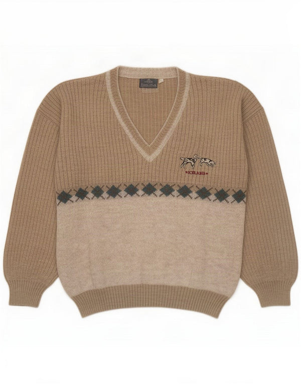 Daniele Blasi Maglione da uomo con scollo a V IT 50 Beige medio Colourblock