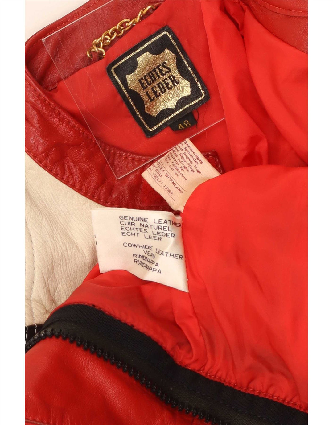 Giacca da pilota in pelle vintage da uomo EU 48 blocco colore rosso medio