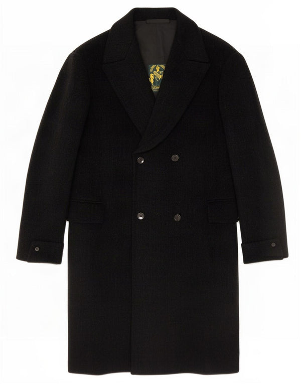 Cappotto doppiopetto vintage da uomo UK 38 medio nero in lana vergine
