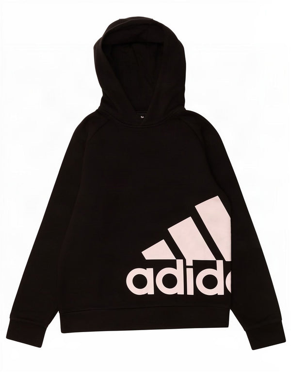 Adidas Boys Graphic Hoodie Jumper 13-14 Years Black Cotton