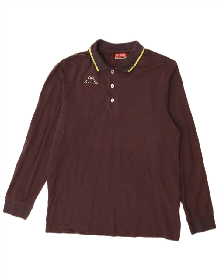 Polo Kappa da uomo a maniche lunghe in cotone marrone medio