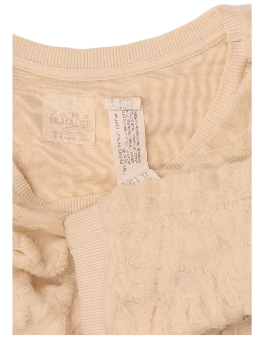 Maglione in pile da donna Zara UK 12 poliestere bianco sporco medio
