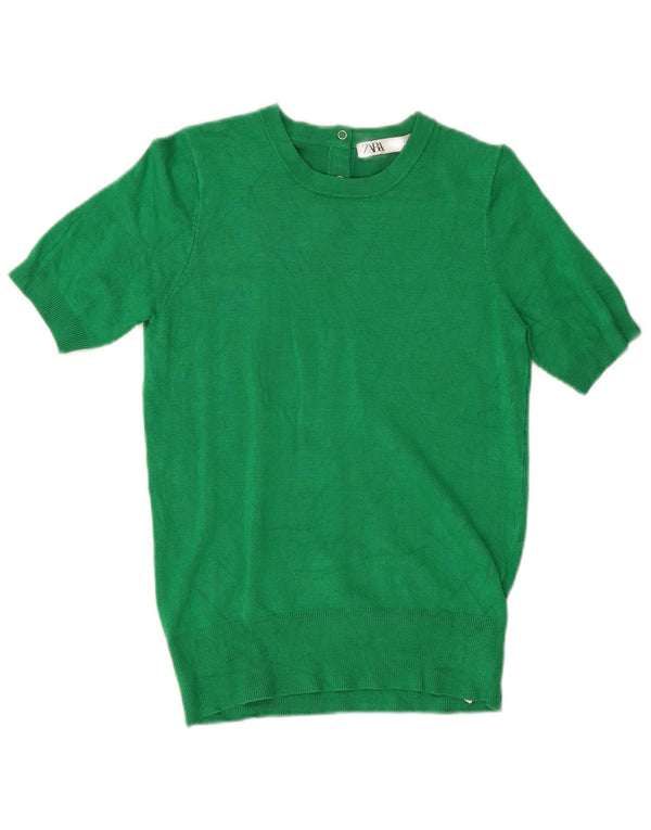 Maglione Zara da donna a maniche corte con scollo a barca UK 10 piccolo viscosa verde