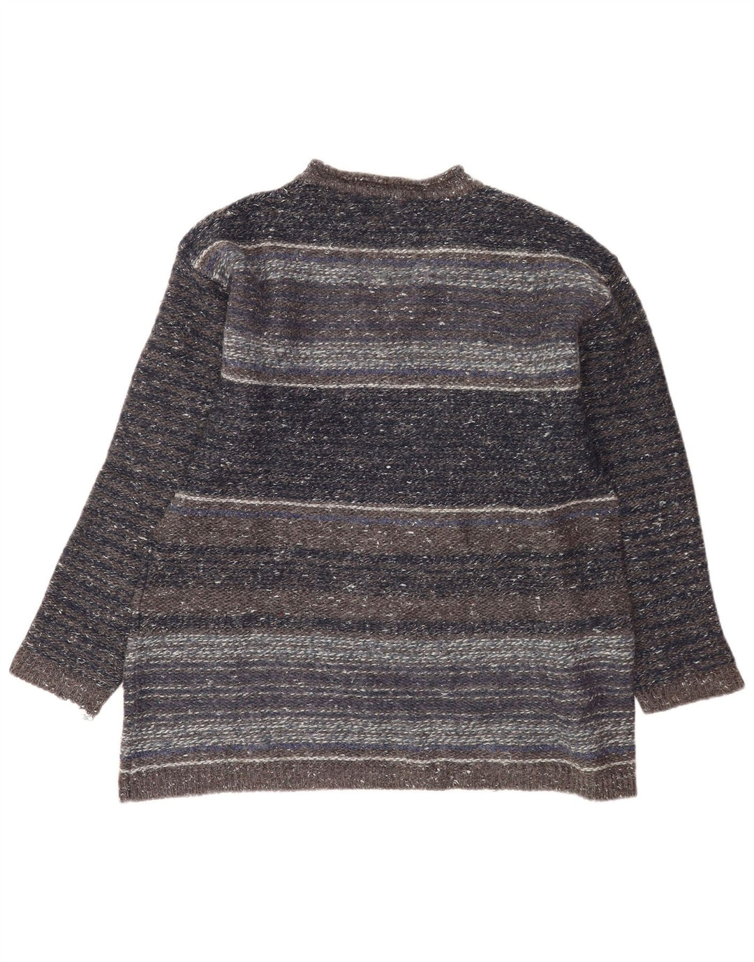 Maglione vintage da uomo con scollo a V grigio medio a righe