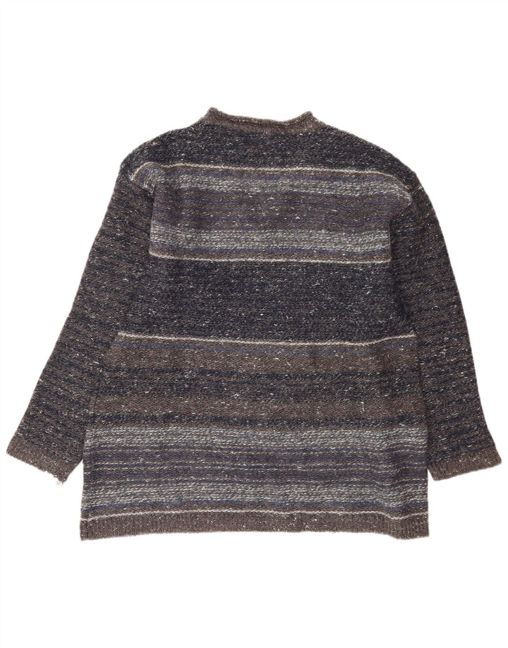 Maglione vintage da uomo con scollo a V grigio medio a righe