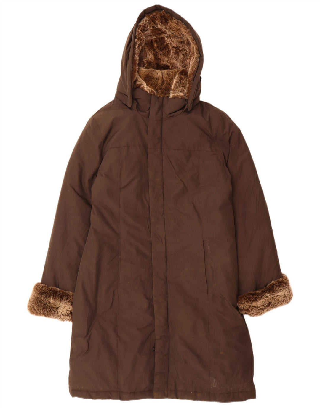 Cappotto imbottito con cappuccio da donna Woolrich UK 16 grande cotone marrone
