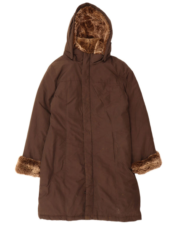 Cappotto imbottito con cappuccio da donna Woolrich UK 16 grande cotone marrone