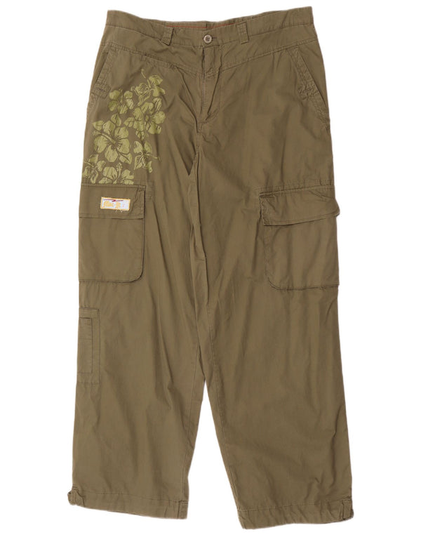 Pantaloni cargo dritti da uomo vintage grandi W36 L32 cotone floreale kaki
