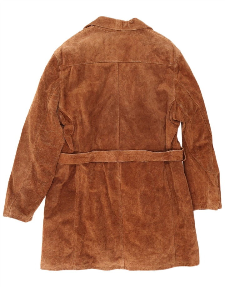 Soprabito vintage da donna in pelle scamosciata IT 46 grande in pelle marrone