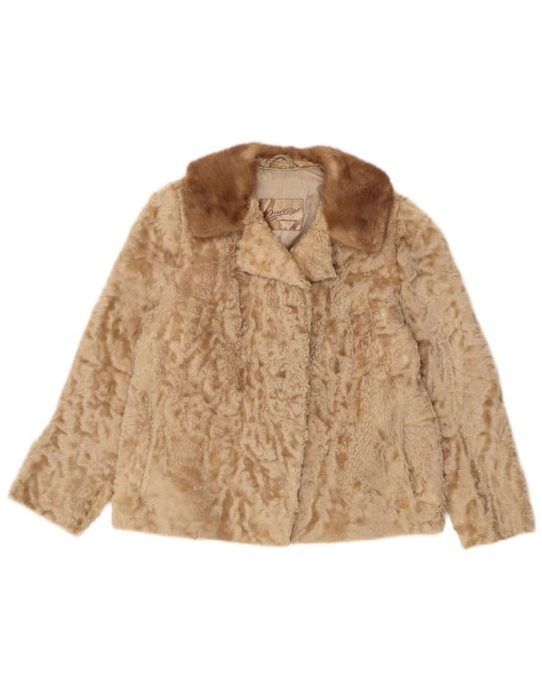 Giacca vintage da donna in pelliccia sintetica UK 10 piccola beige
